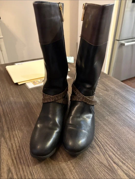 Michael Kors Black and Brown Women's Mid-Calf Leather Boots