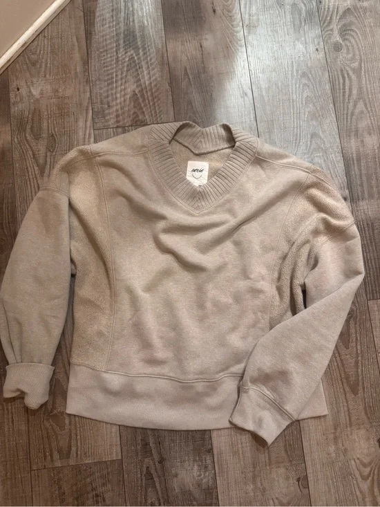aerie Taupe V-Neck Pullover Sweatshirt