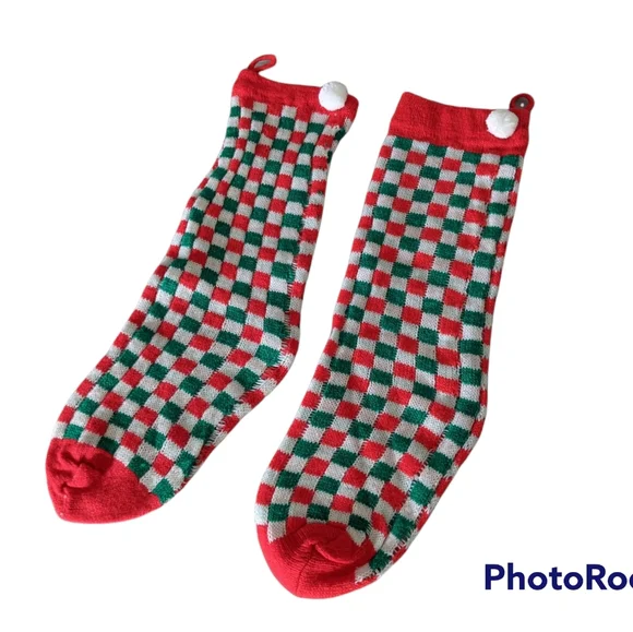 Vintage Pair Knit Checked Christmas Stockings