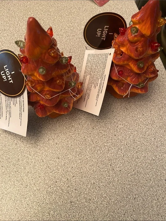 Orange Ceramic LED Holiday Tree Decoration - Light Up