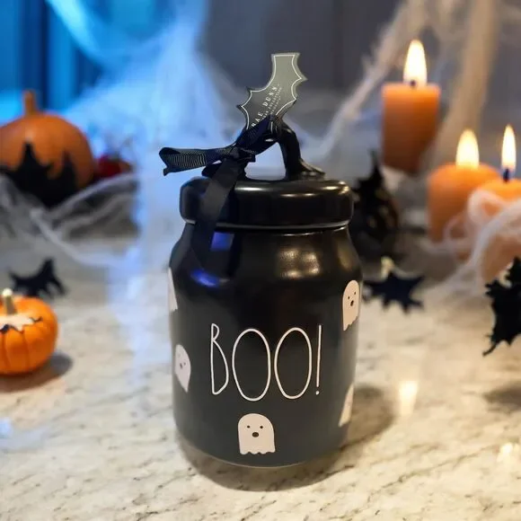 Rae Dunn BOO Cute Ghosts Black / White Halloween Canister  Candy Jar Viral Ghost