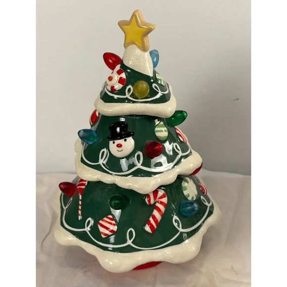 Ceramic Christmas Tree Lights Musical Tabletop Decor Green 9in