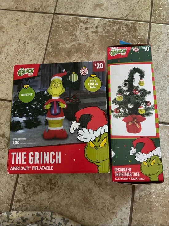 The Grinch Inflatable & Decorated Mini Tree - Green and Red