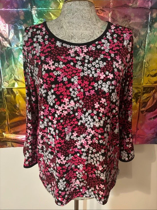 Michael Kors Pink and Black Floral Long Sleeve Tee