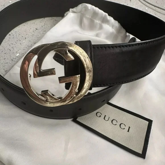 Gucci Black Leather Belt with Embossed Details