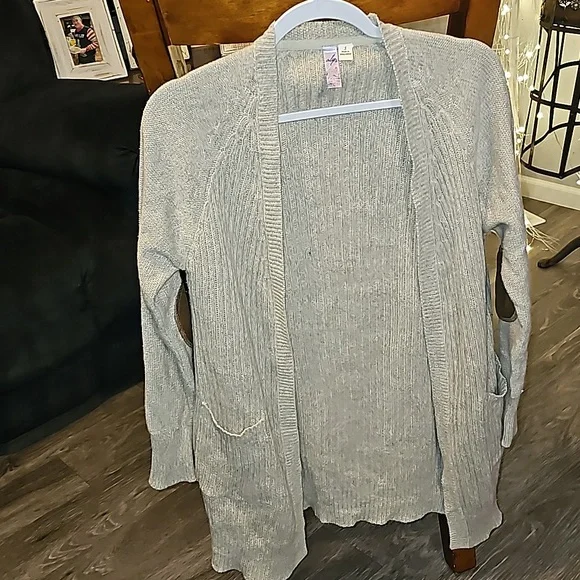 Alya Womens sz small long sweater cardigan with pockets and elbow patches!!