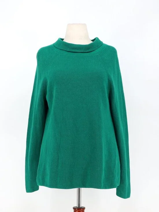 TALBOTS Pima Sabrina Rib Knit Foldover Mockneck Sweater Teal Green Size L