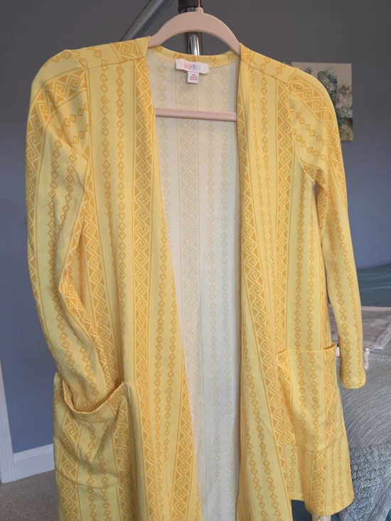 LuLaRoe Yellow Patterned Open-Front Cardigan