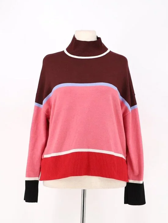 T By TALBOTS Mockneck Sweater - Striped Colorblock Size L