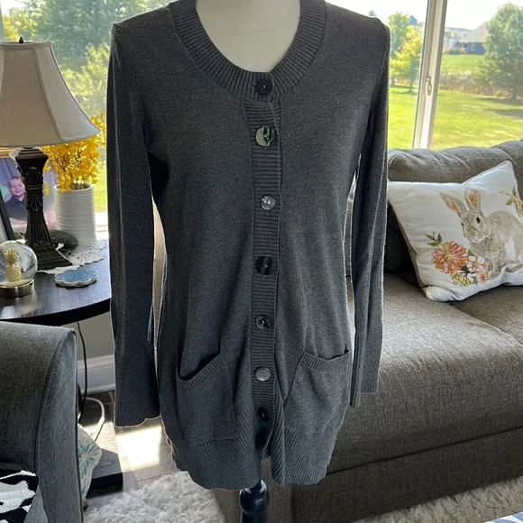 J Jill Women’s dark gray Long Sleeve Button Cardigan Size Small
