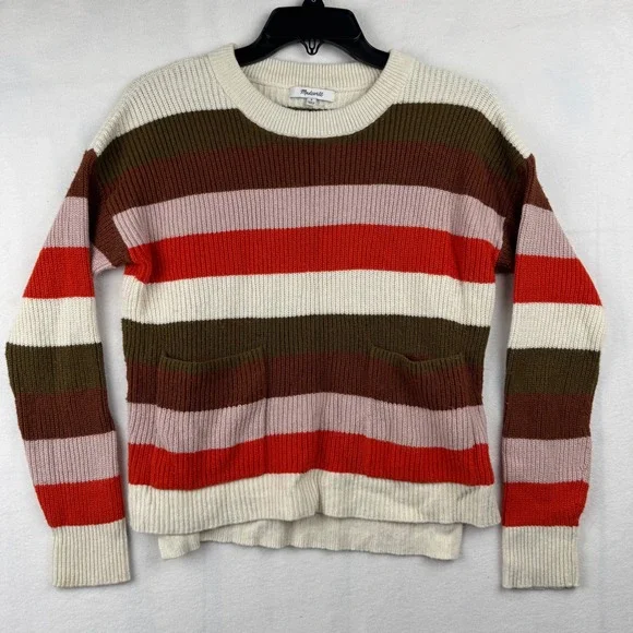 Madewell Striped Knit Sweater with Pockets Womens Size S‎ Multicolor Cotton