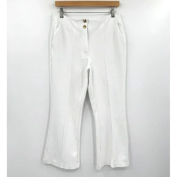 Michael Michael Kors White Knit Cropped Kick Flare Pants 8 Pintuck Front Seam