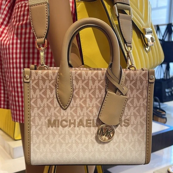 Michael Kors Mirella Extra-Small Ombré Logo Crossbody XBODY Shopper Camel  NWT