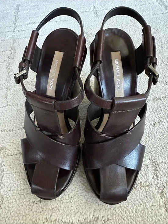 Michael Kors Women's Dark Brown Leather Strappy Sandals Sz 6.5/ 37