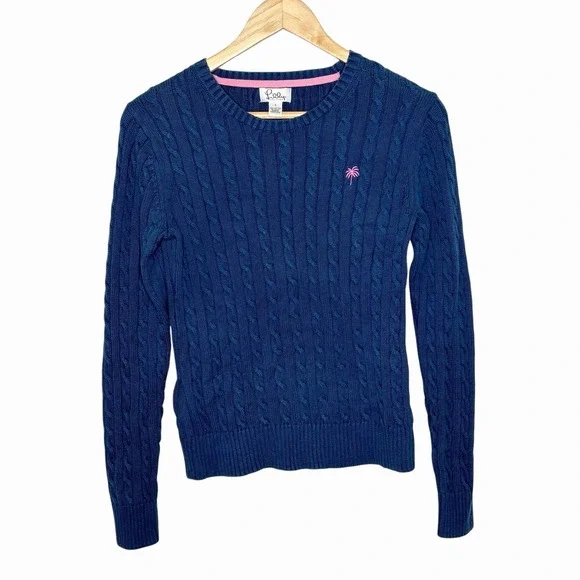 Lilly Pulitzer Vtg Cable Knit Sweater Blue Womens Small Preppy Heritage Cotton