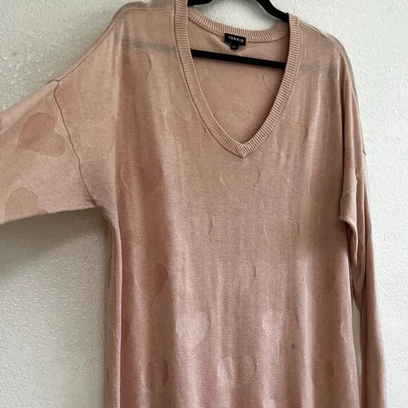 Torrid soft Dusty Rose Pink‎ Sweater with Heart Texture Womens Plus Size 1