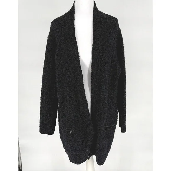 Willow & Clay Black Open Front Long Cardigan‎ Zip Pockets Women's S