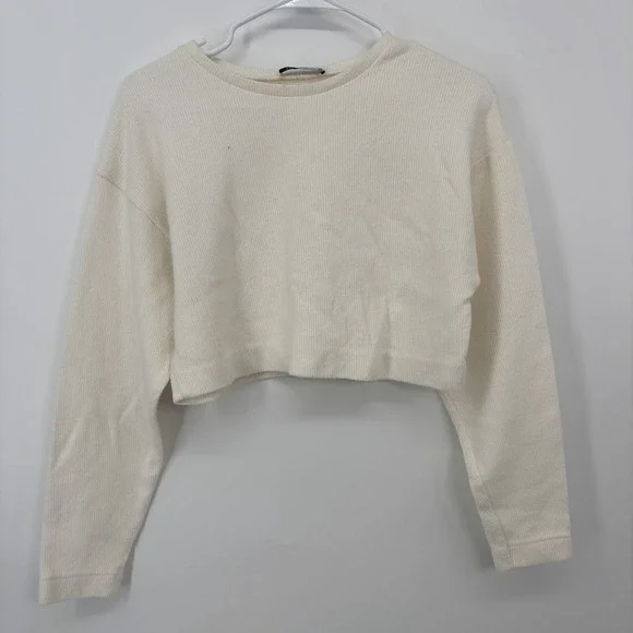 Zara Cream Knit Cropped Sweater Women's Size Small