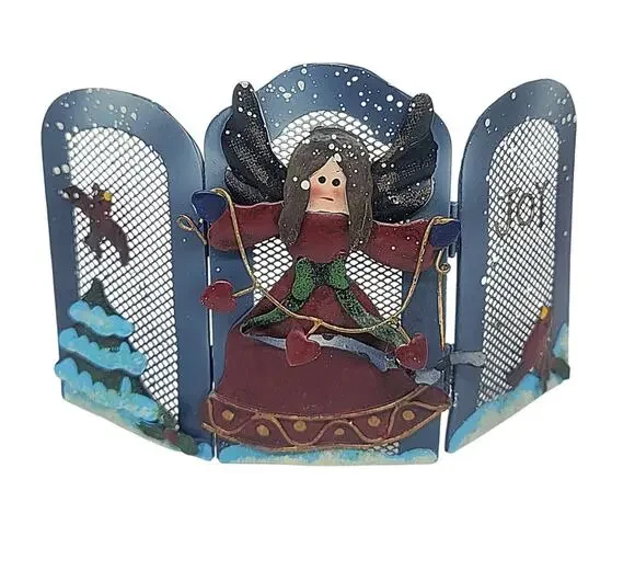 Tabletop Art Folk Metal Christmas Trifold Screen 5
