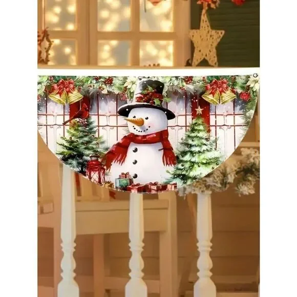 18 x 35 Holiday Wall Banner Festive Christmas Snowman  and Festive Tree Cardinal
