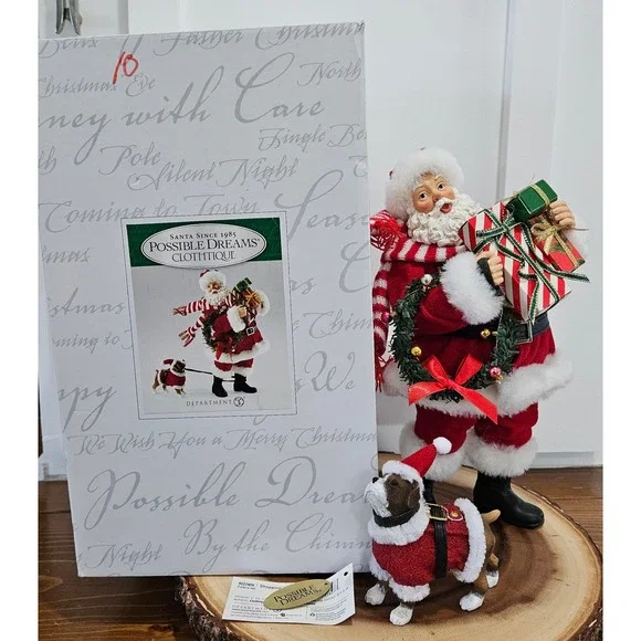 Department 56 Possible Dreams Clothique Shopping Santa Bulldog 2pc Set 4022409
