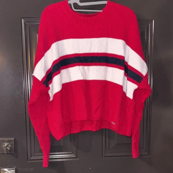 Hollister Red and White Striped Sweater women’s size small