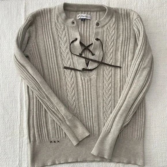 Montana Co Sweater Women's XL Off White‎ Cable knit Warm Western Lace Up