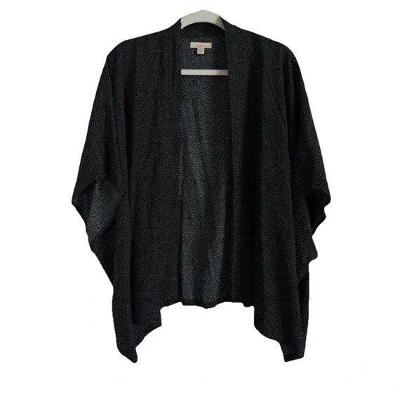 Loft Black Cardigan Women's One Size Dot Print Open‎ Front Slouchy Batwing Boho