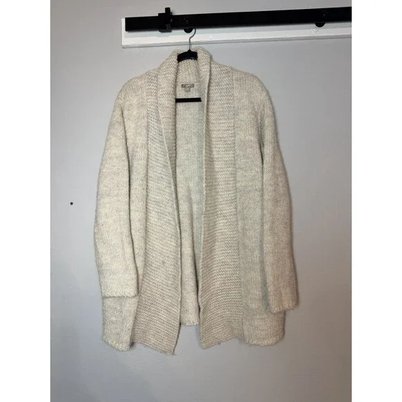J. Jill Alpaca Blend Chunky Knit Open Cardigan Sweater XL Light Gray Long Sleeve