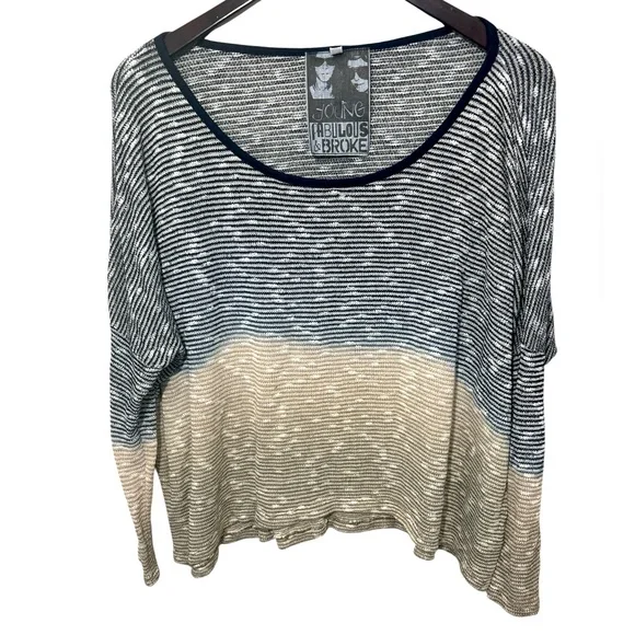 Young Fabulous & Broke Color Block Slub Knit Pullover Sweater Size Med Ombre
