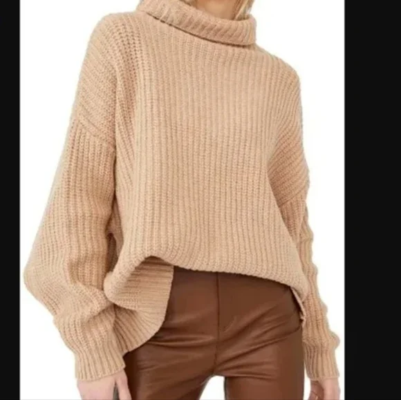 Free People Camel Cowl Neck Sweater