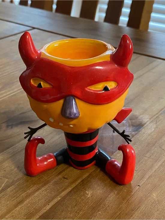 Vintage Halloween Ceramic candle holder character in devil costume (E)