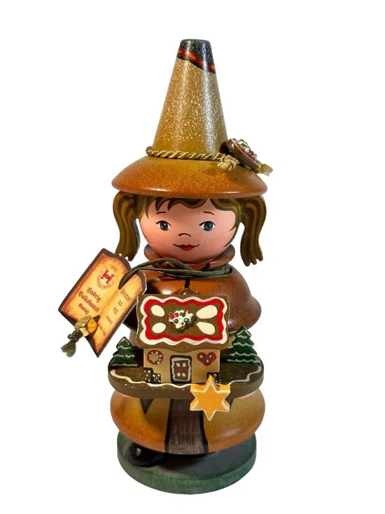 Hubris Volkskunst Swiss Girl w/ Gingerbread House Miniature Smoker w/ Tag