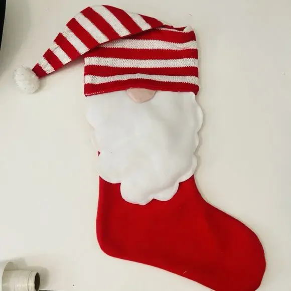 Santa in‎ Striped Hat Christmas Stocking Red Christmas Gift Stockings 15”