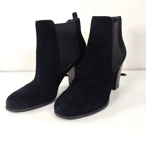 Michael Kors Black Suede Leather Chelsea Ankle Booties Block Heel Size 7