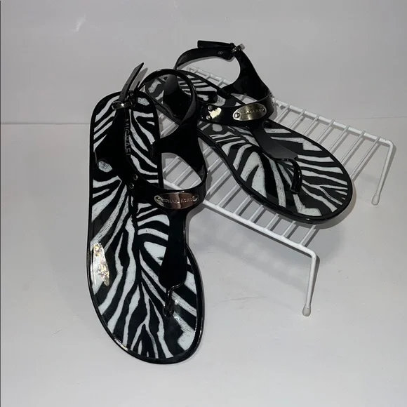 Michael Kors Zebra Jelly Sandals, Black & White, Women 10
