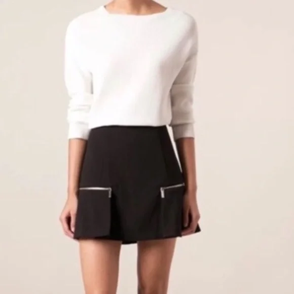 Michael Kors Black Gold Zipper Mini Skirt with Ruffle Flounce - 6