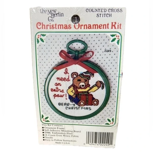 Bear-y Christmas Teddy Bear Ornament Frame Counted Cross Stitch Kit New Berlin