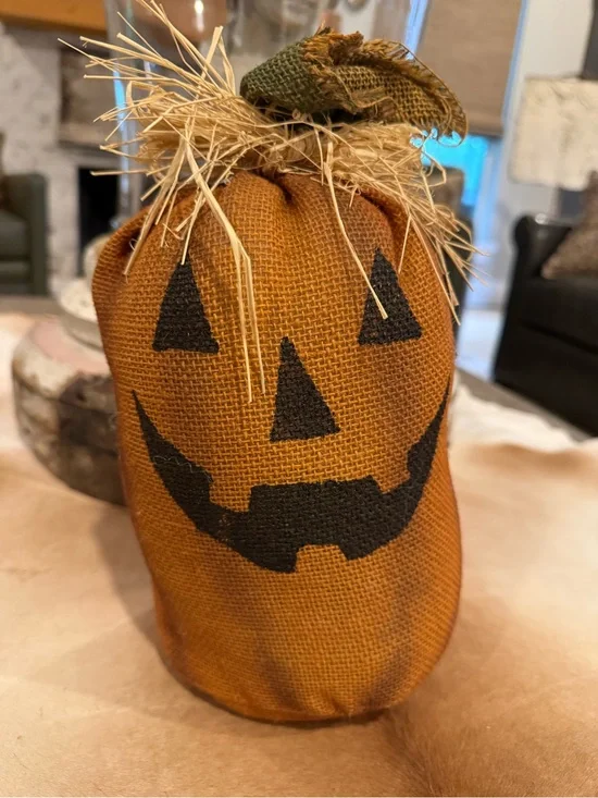 Handmade Jack-O'-Lantern Burlap Pumpkin Decoration - Orange & Black