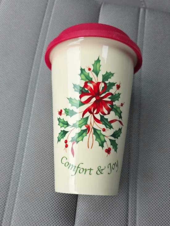 Lenox Ceramic Comfort & Joy Holiday 12 Oz. Travel Mug with Red Lid