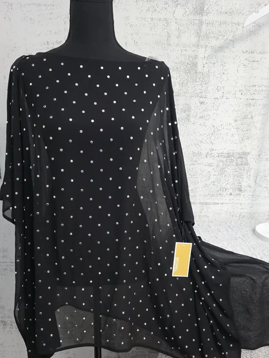 Michael Kors Black Sheer Swim Coverup with Silver Studs