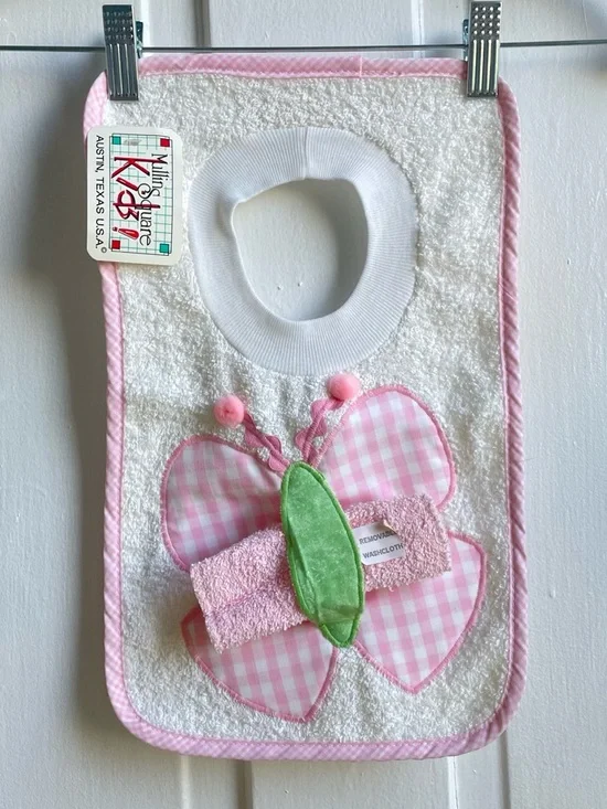 Vintage Mullin Square Kids Butterfly Terrycloth Bib NWT