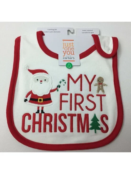 Carter's Just One You White Teething Bib My First Christmas Santa Holiday