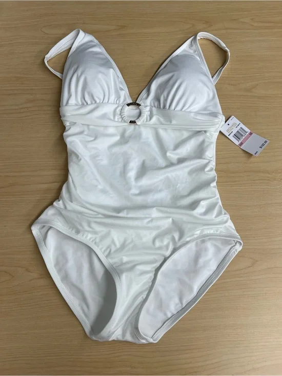 Michael Kors White One-Piece Swimsuit with Center Ring Detail