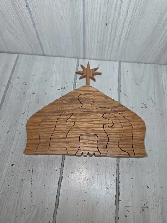 Vtg Christmas Nativity Creche Puzzle Wood Handmade Jesus Mary Joseph Manger