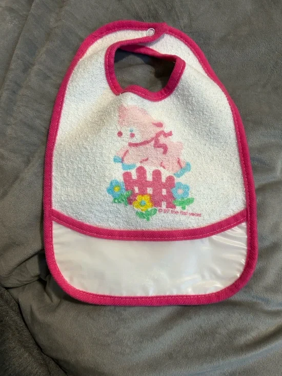 Vintage Pink Trim Baby Bib with Floral lamb Design