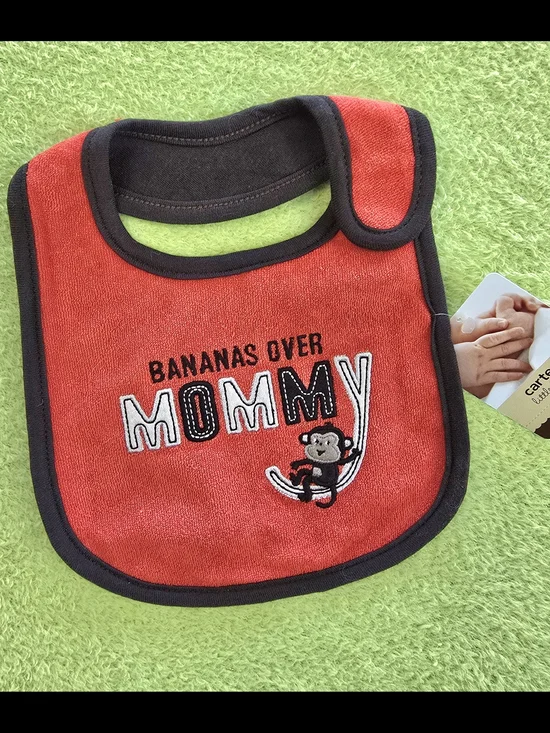 NWT Baby BOYS Red & Brown TERRY BIB  CARTERS - Bananas Over Mommy - MONKEY (Q8)