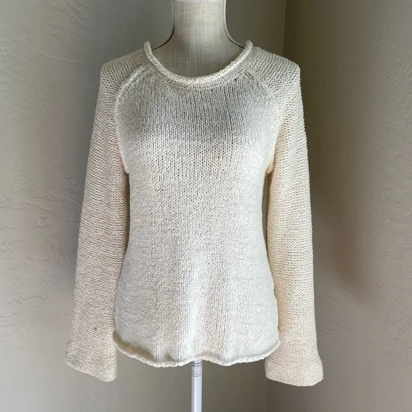 Elan Women's Ivory Crewneck Knitted Sweater with‎ Open Back Size: M