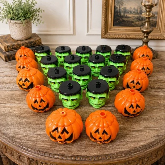 Vintage Easter Unlimited Halloween Blow Mold Frankenstein Pumpkin Lot 24pc