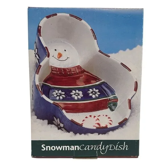 Snowman Candy Dish 1998 St Nicholas Square NEW Discontinued